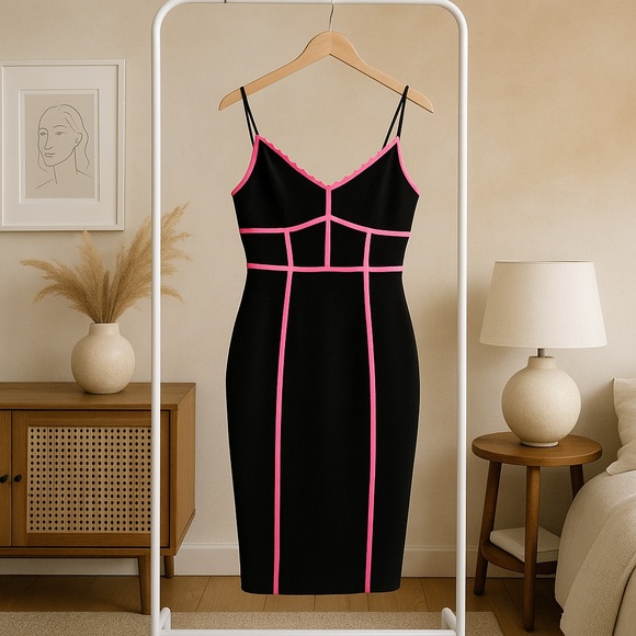 BCBGMaxAzria Dresses & Skirts - BCBG Maxazria Strappy Bodycon thick Dress Black and Ballet Pink Women size large